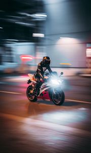 Preview wallpaper motorcycle, motorcyclist, bike, road, light, speed
