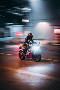 Preview wallpaper motorcycle, motorcyclist, bike, road, light, speed