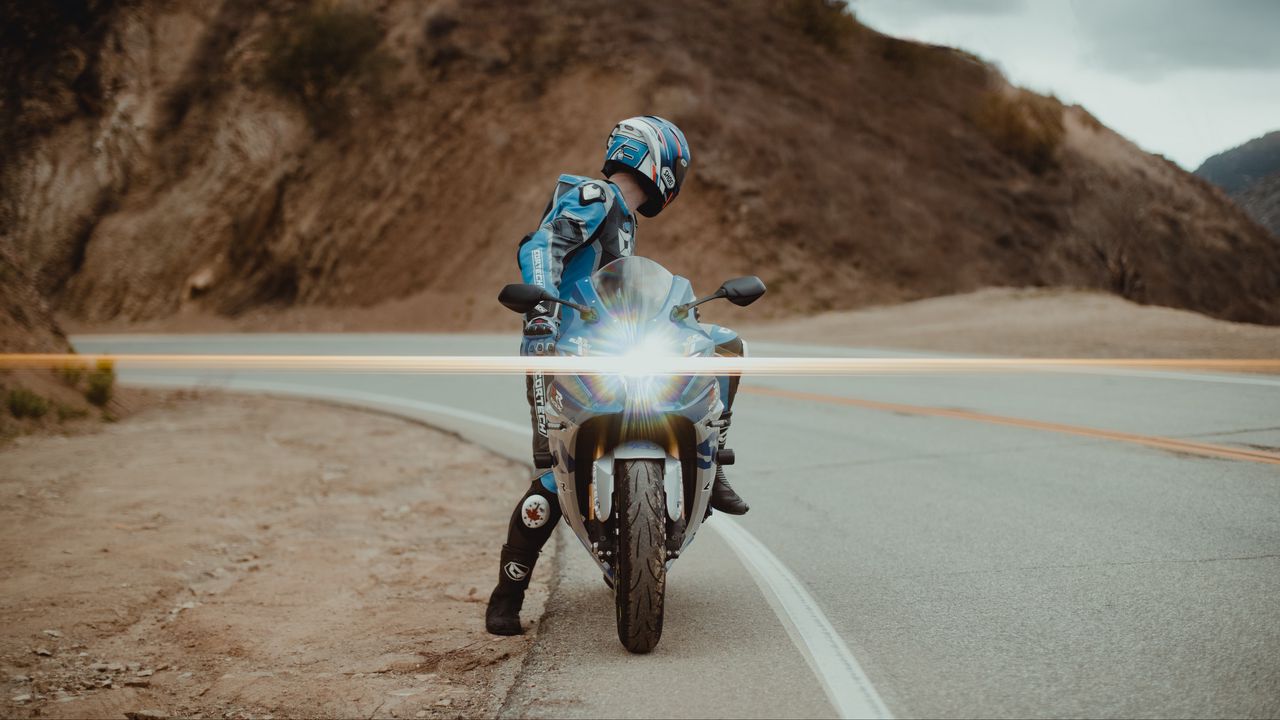 Wallpaper motorcycle, motorcyclist, bike, sport bike, light