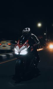 Preview wallpaper motorcycle, motorcyclist, bike, road, night, speed