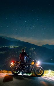 Preview wallpaper motorcycle, motorcyclist, bike, night, view