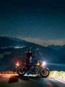 Preview wallpaper motorcycle, motorcyclist, bike, night, view