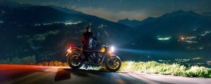 Preview wallpaper motorcycle, motorcyclist, bike, night, view