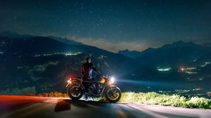 Preview wallpaper motorcycle, motorcyclist, bike, night, view