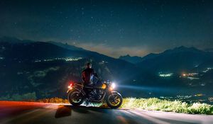 Preview wallpaper motorcycle, motorcyclist, bike, night, view