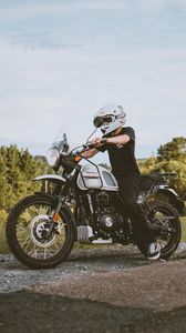 Preview wallpaper motorcycle, motorcyclist, biker, helmet, bike, gray
