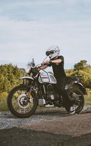 Preview wallpaper motorcycle, motorcyclist, biker, helmet, bike, gray