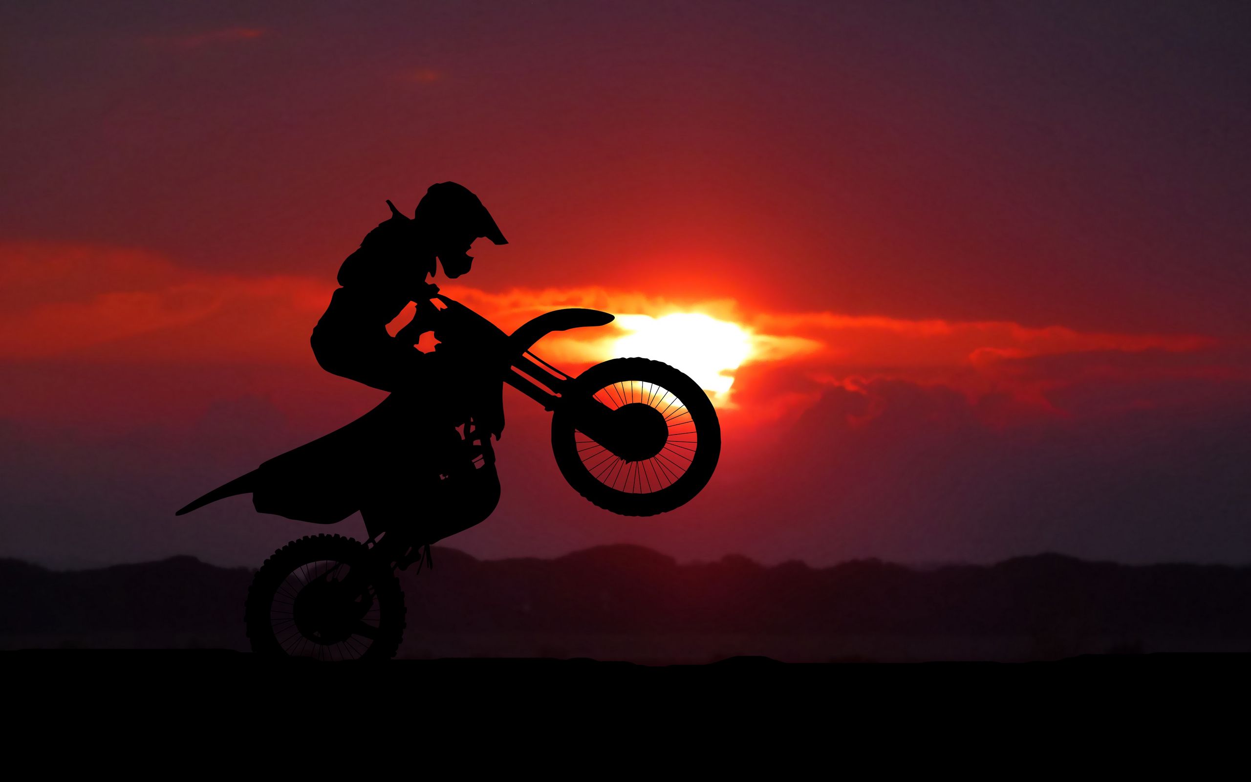 2560x1600 Wallpaper motorcycle, motorcyclist, cross, stunt, silhouette, sunset