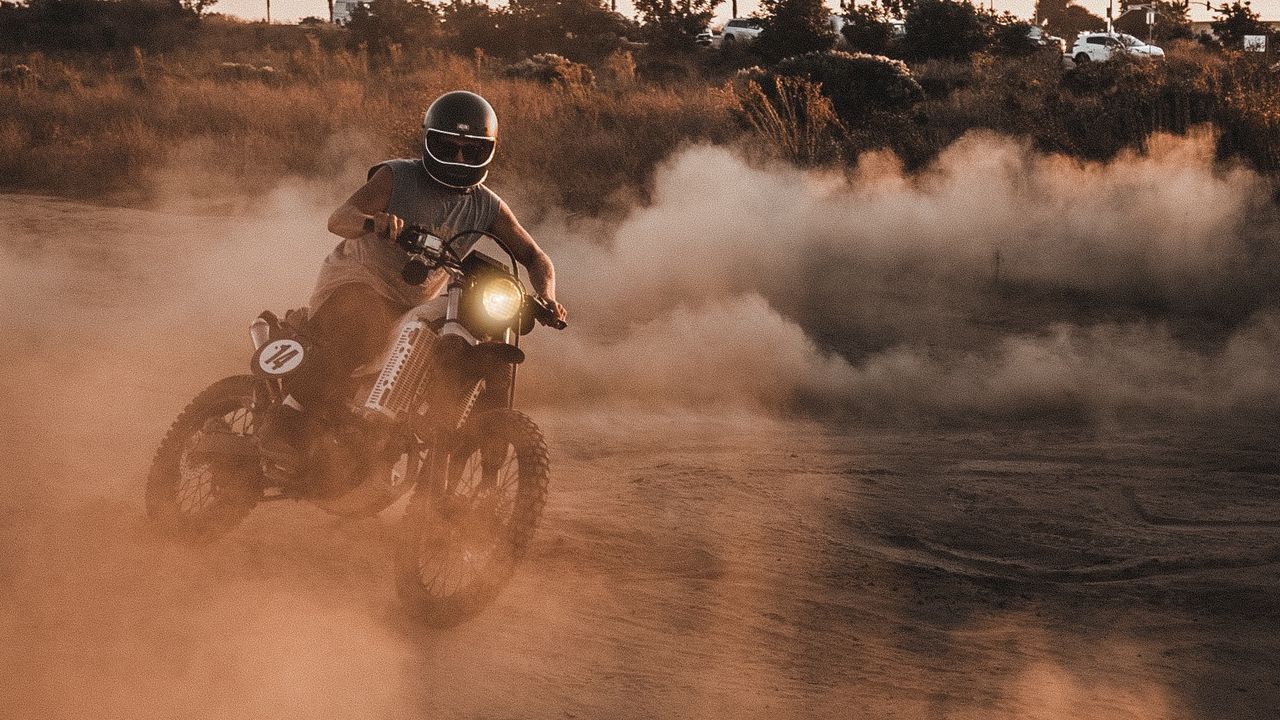 Wallpaper motorcycle, motorcyclist, cross, dust