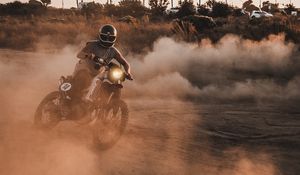 Preview wallpaper motorcycle, motorcyclist, cross, dust