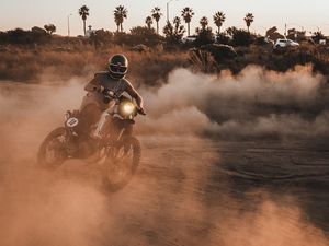 Preview wallpaper motorcycle, motorcyclist, cross, dust