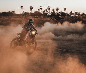 Preview wallpaper motorcycle, motorcyclist, cross, dust
