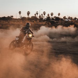 Preview wallpaper motorcycle, motorcyclist, cross, dust