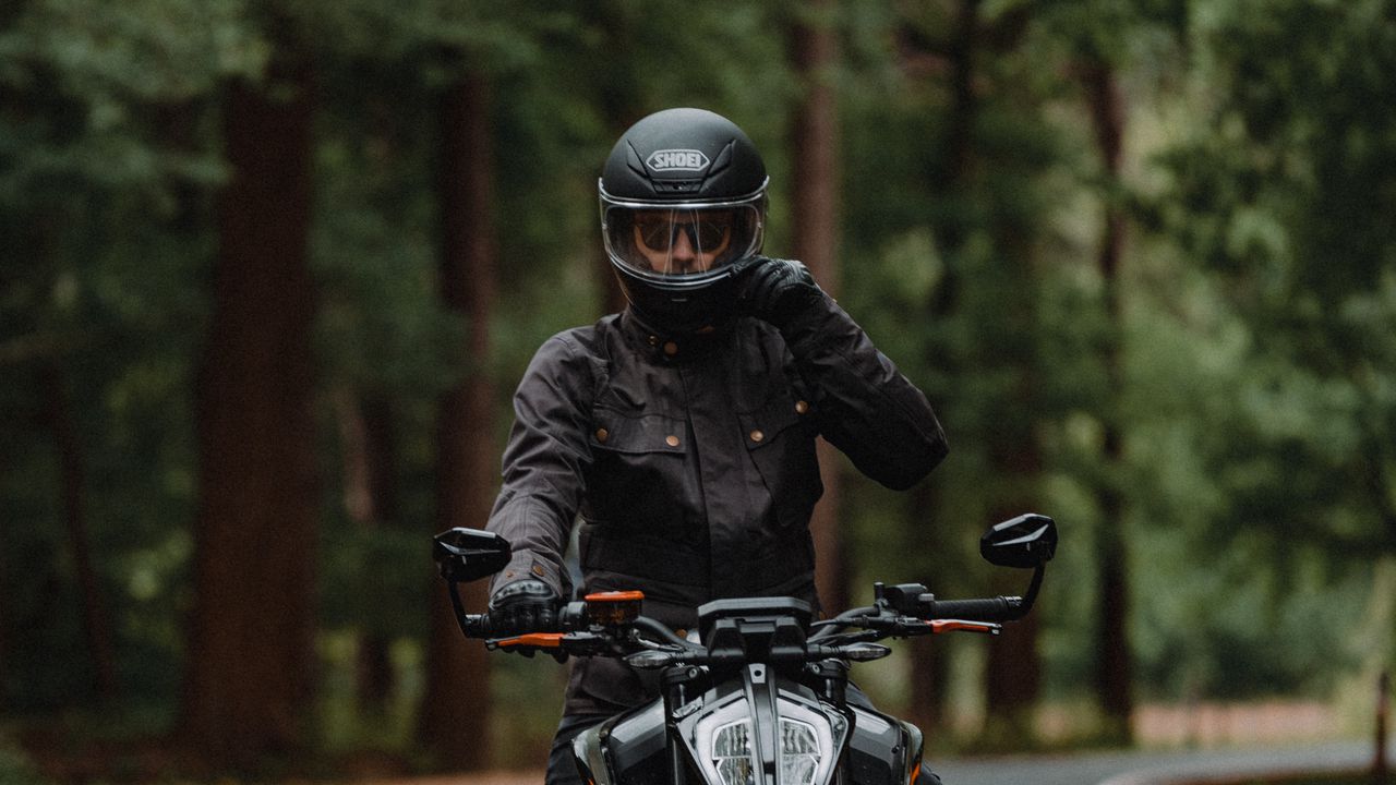 Wallpaper motorcycle, motorcyclist, equipment, helmet, road