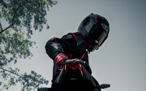 Preview wallpaper motorcycle, motorcyclist, helmet, bike, bottom view