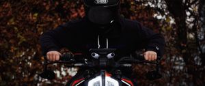 Preview wallpaper motorcycle, motorcyclist, helmet, bike, black