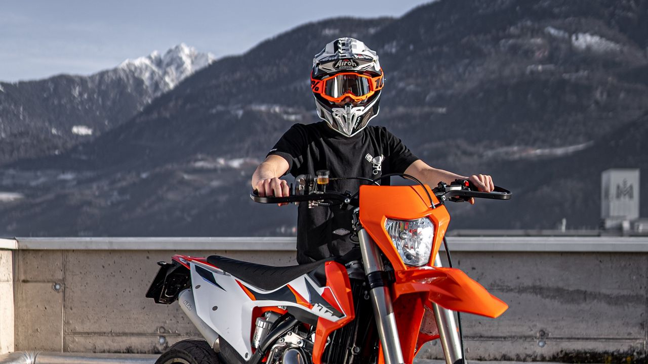Wallpaper motorcycle, motorcyclist, helmet, bike, orange