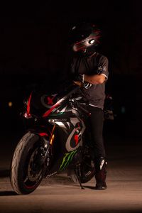 Preview wallpaper motorcycle, motorcyclist, helmet, darkness