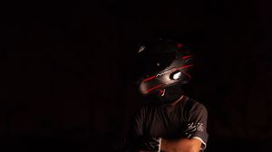 Preview wallpaper motorcycle, motorcyclist, helmet, darkness
