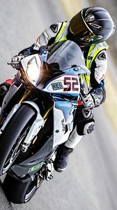 Preview wallpaper motorcycle, motorcyclist, helmet, track, moto