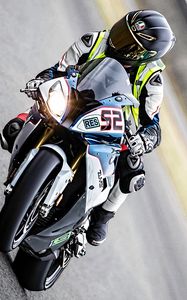 Preview wallpaper motorcycle, motorcyclist, helmet, track, moto