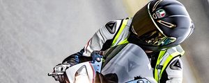 Preview wallpaper motorcycle, motorcyclist, helmet, track, moto