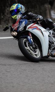 Preview wallpaper motorcycle, motorcyclist, helmet, racing, speed