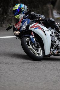 Preview wallpaper motorcycle, motorcyclist, helmet, racing, speed
