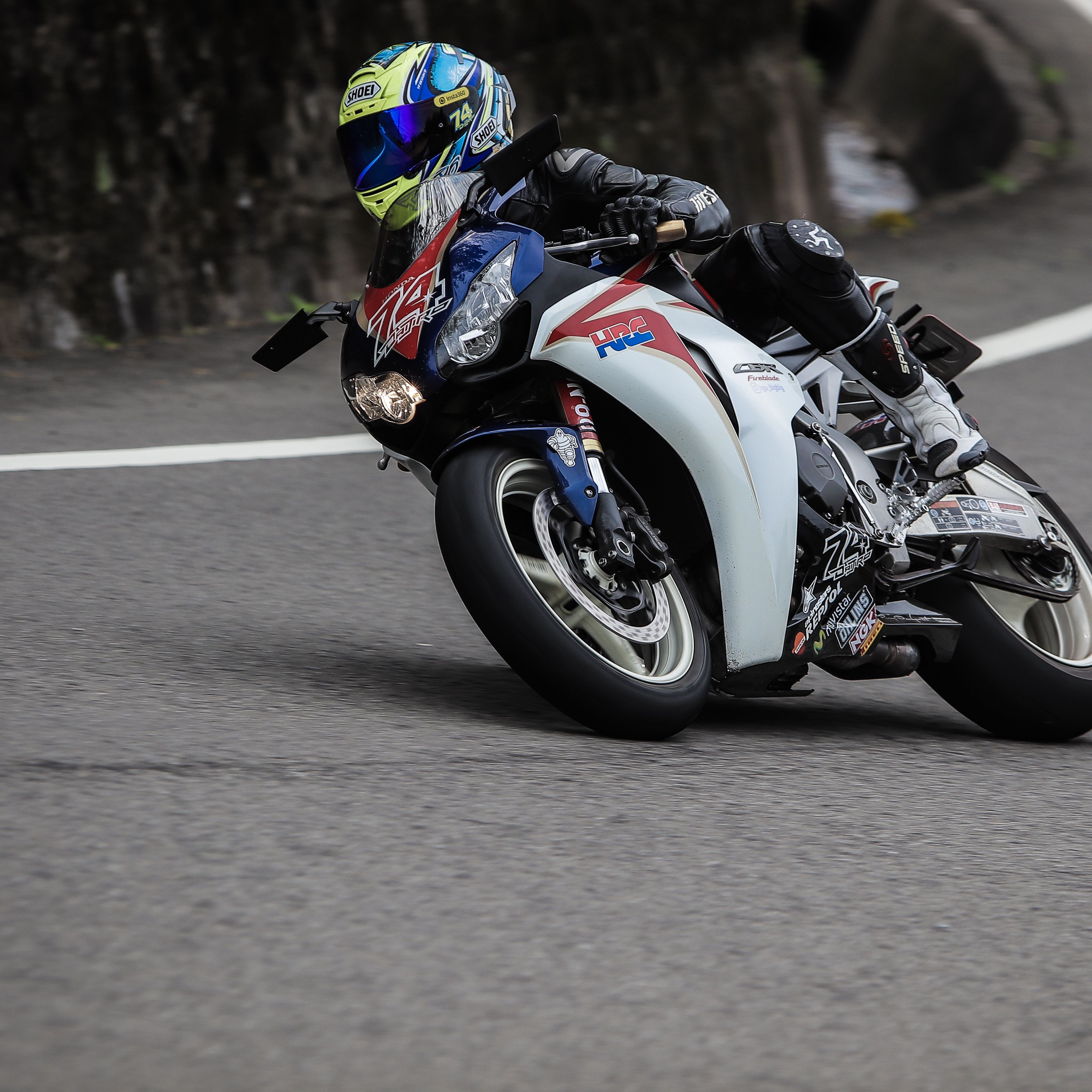 3415x3415 Wallpaper motorcycle, motorcyclist, helmet, racing, speed