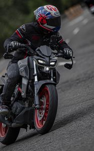 Preview wallpaper motorcycle, motorcyclist, helmet, moto racing, asphalt
