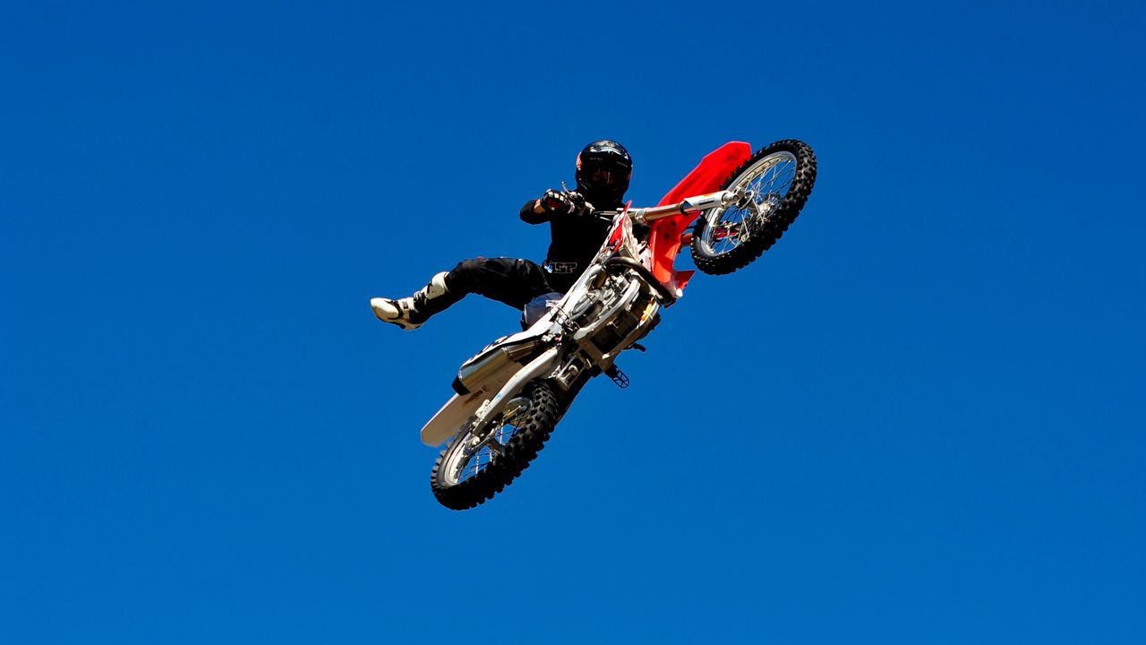 Wallpaper motorcycle, motorcyclist, jump, extreme, cross