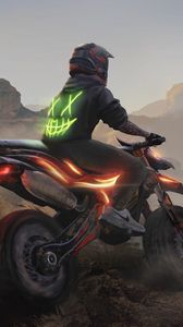 Preview wallpaper motorcycle, motorcyclist, neon, smile, art