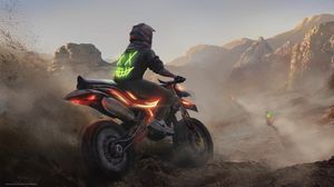 Preview wallpaper motorcycle, motorcyclist, neon, smile, art