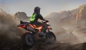 Preview wallpaper motorcycle, motorcyclist, neon, smile, art