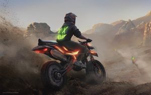 Preview wallpaper motorcycle, motorcyclist, neon, smile, art