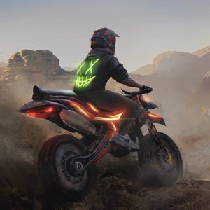 Preview wallpaper motorcycle, motorcyclist, neon, smile, art