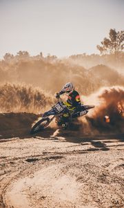 Preview wallpaper motorcycle, motorcyclist, rally, racing, drift, offroad
