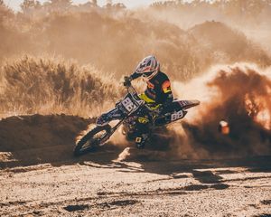 Preview wallpaper motorcycle, motorcyclist, rally, racing, drift, offroad