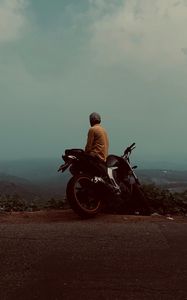Preview wallpaper motorcycle, motorcyclist, road, fog