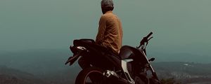 Preview wallpaper motorcycle, motorcyclist, road, fog
