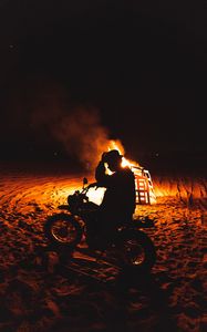 Preview wallpaper motorcycle, motorcyclist, silhouette, fire, flame