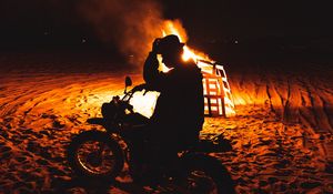 Preview wallpaper motorcycle, motorcyclist, silhouette, fire, flame