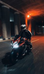 Preview wallpaper motorcycle, motorcyclist, speed, tunnel, road