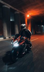 Preview wallpaper motorcycle, motorcyclist, speed, tunnel, road