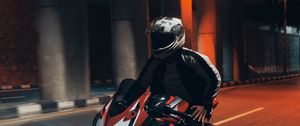 Preview wallpaper motorcycle, motorcyclist, speed, tunnel, road