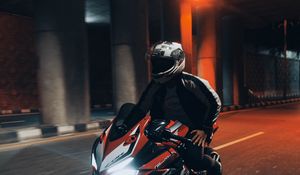 Preview wallpaper motorcycle, motorcyclist, speed, tunnel, road