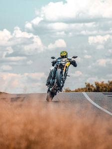 Preview wallpaper motorcycle, motorcyclist, stunt, bike, road