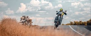 Preview wallpaper motorcycle, motorcyclist, stunt, bike, road