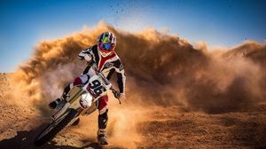 Preview wallpaper motorcycle, race, dust, rider, sport