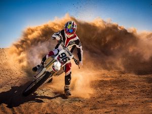 Preview wallpaper motorcycle, race, dust, rider, sport